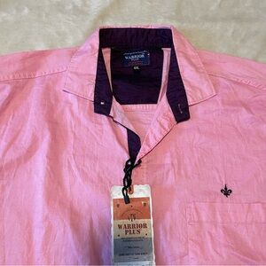 WARRIOR PLUS Men's Pink Contrast-Collar Casual Button-Down Shirt